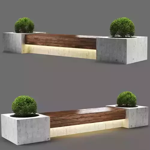 bench1150-4m concrete bench with two potted plants