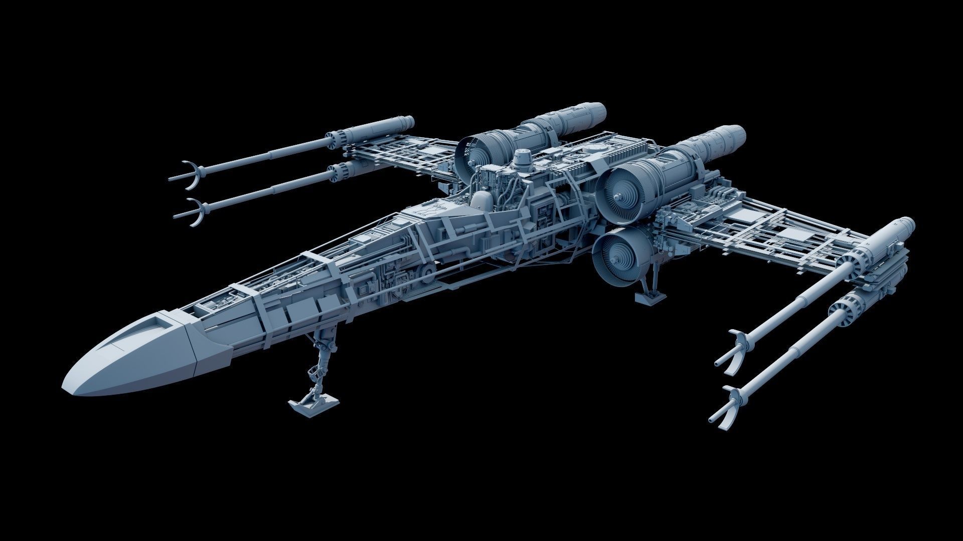 X-WING star wars x - fighter flying in sky 3D model_21