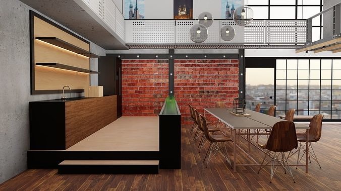 Industrial Loft Apartment 3D model 5