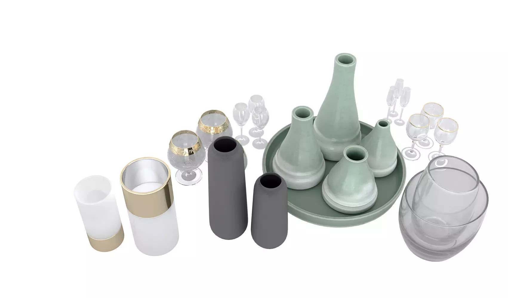 Dining set of glasses and vases 3D model