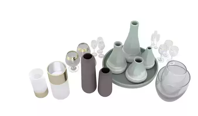 Dining set of glasses and vases