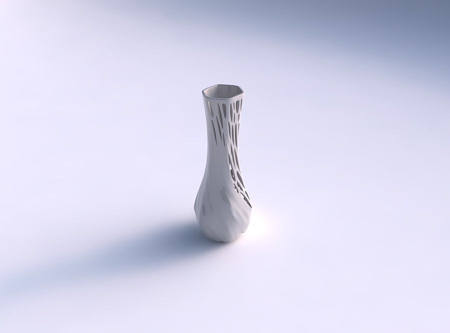 Vase larger opening hexagon with organic lattice half solid 3D print model_0