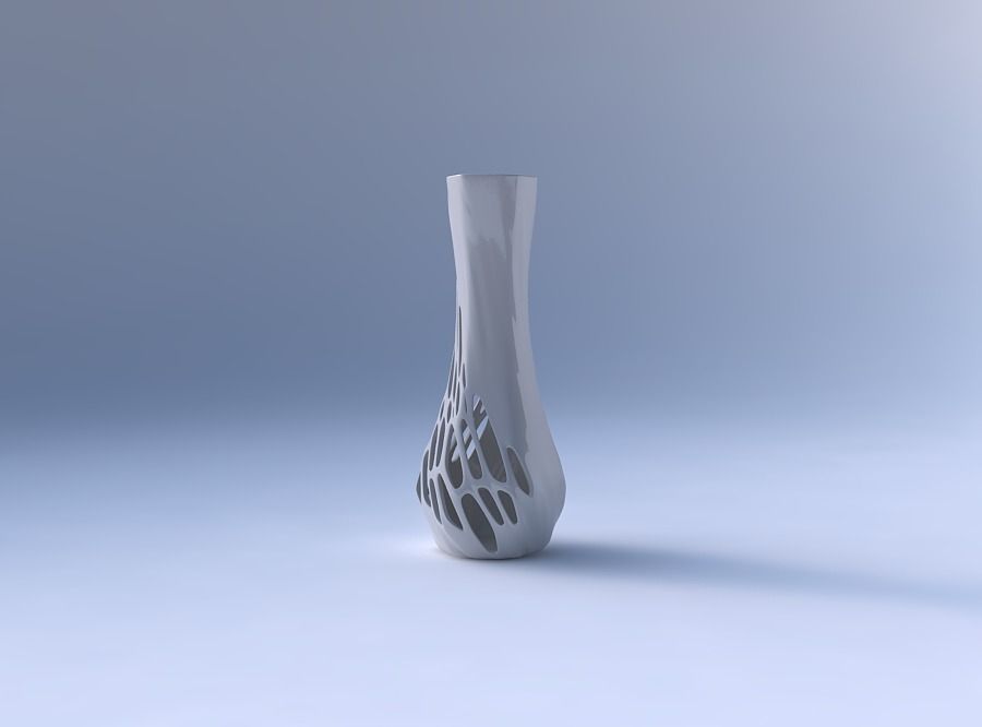Vase larger opening hexagon with organic lattice half solid 3D print model_4