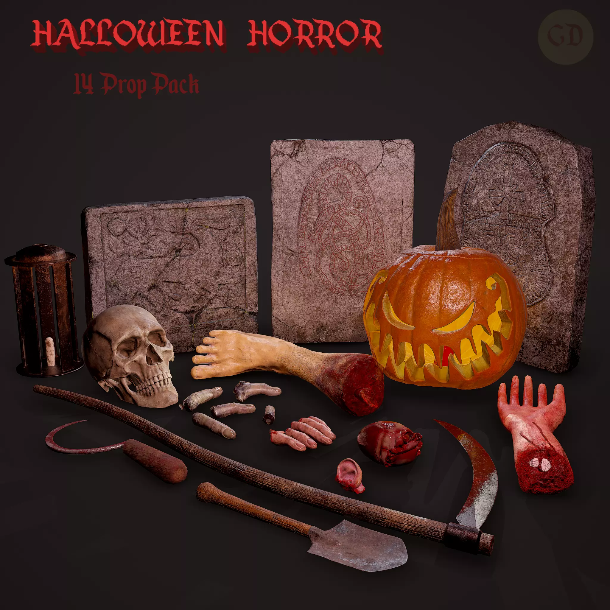 Halloween Horror Props Pack 3D Model Collection_0