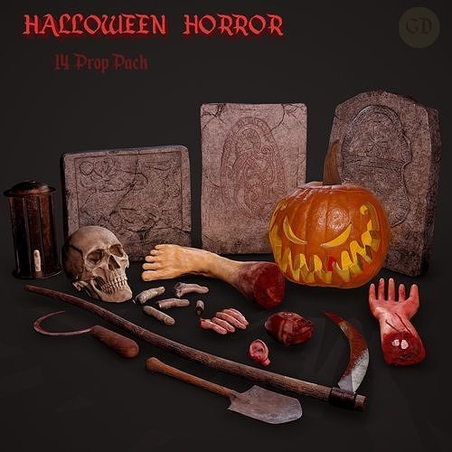 Halloween Horror Props Pack 3D Model Collection
