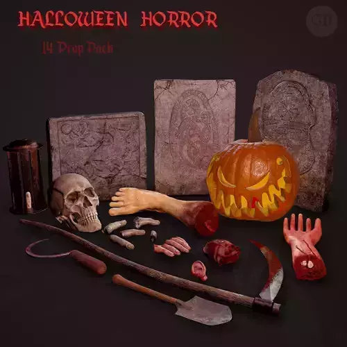 Halloween Horror Props Pack 3D Model Collection