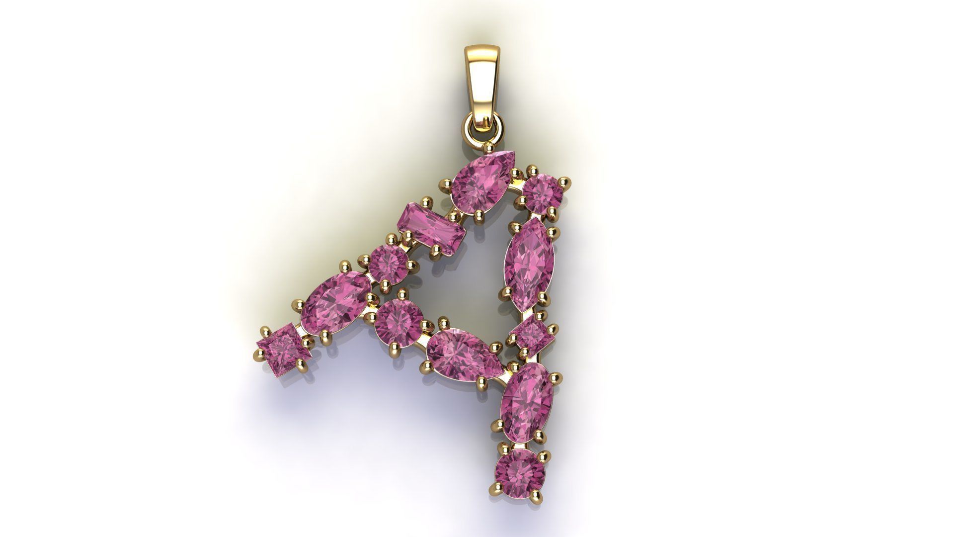 Pendant Letter A with Mix Gems 3D print model_6