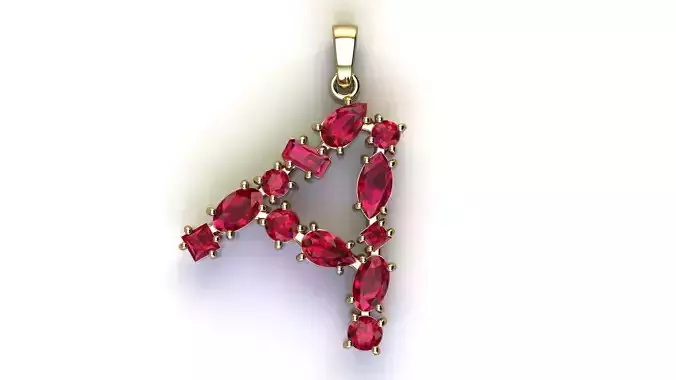 Pendant Letter A with Mix Gems