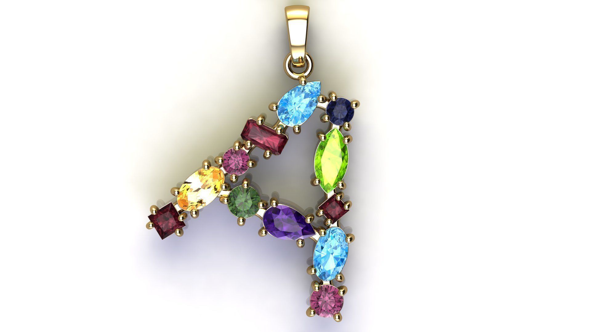 Pendant Letter A with Mix Gems 3D print model_2
