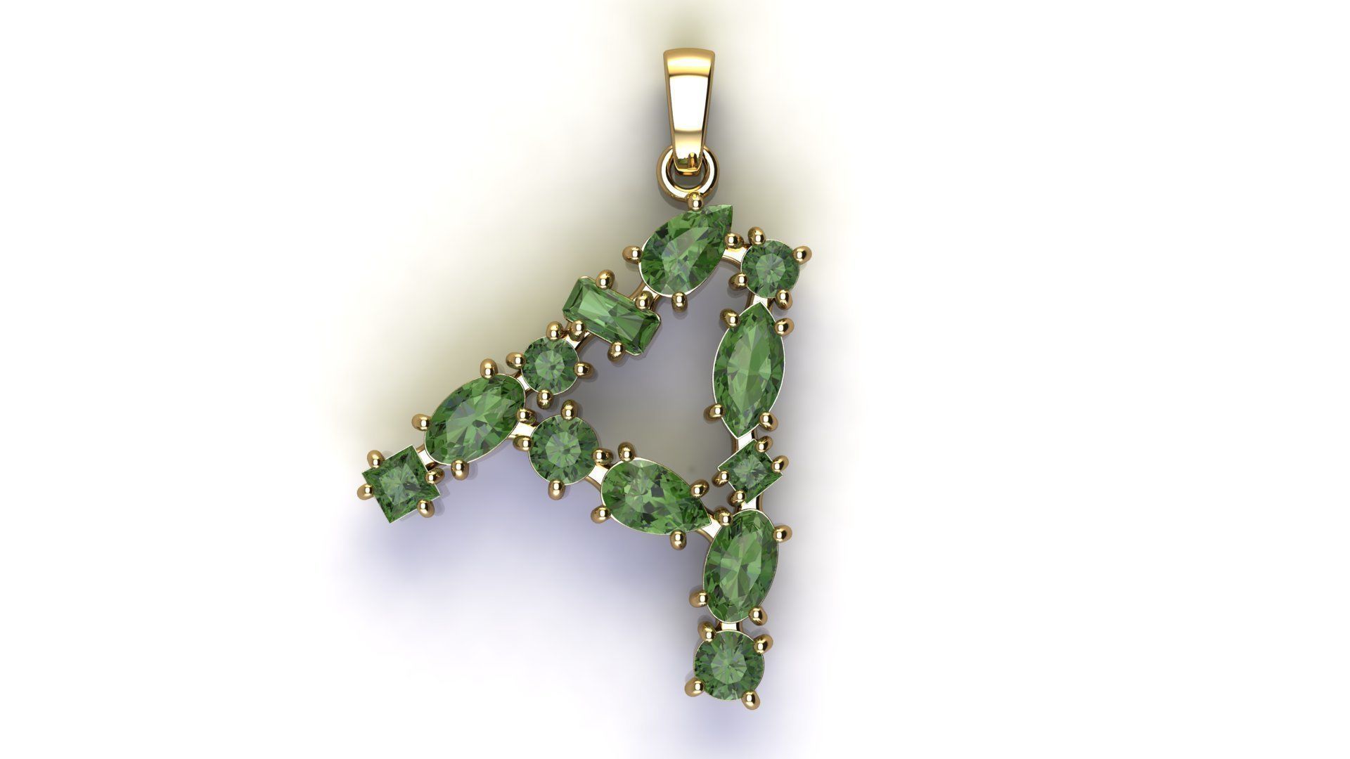 Pendant Letter A with Mix Gems 3D print model_7