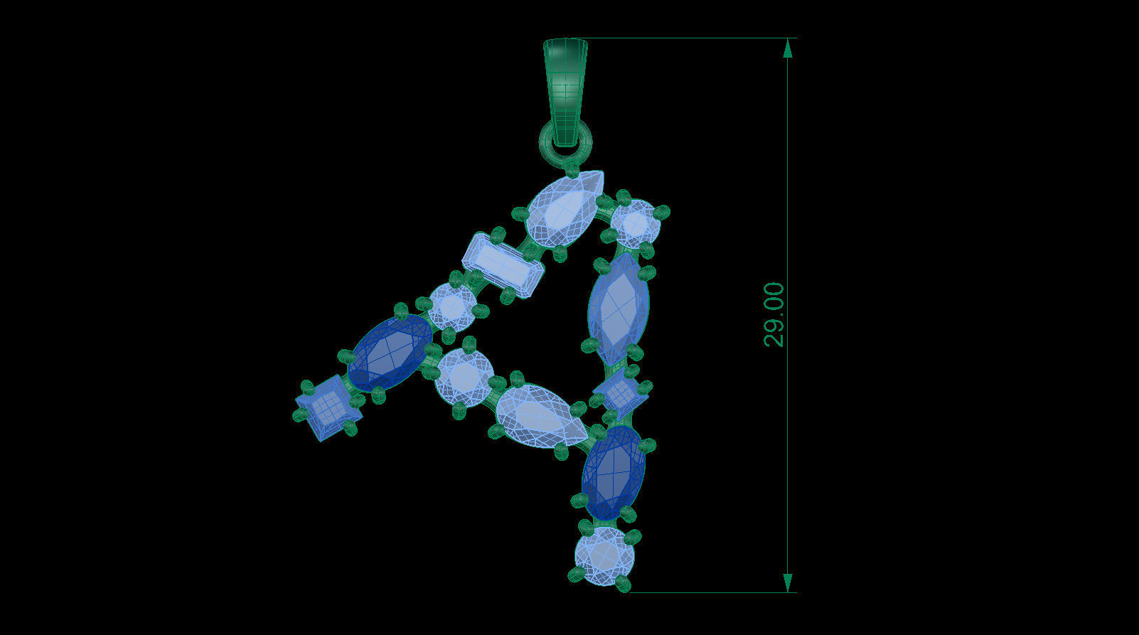 Pendant Letter A with Mix Gems 3D print model_13