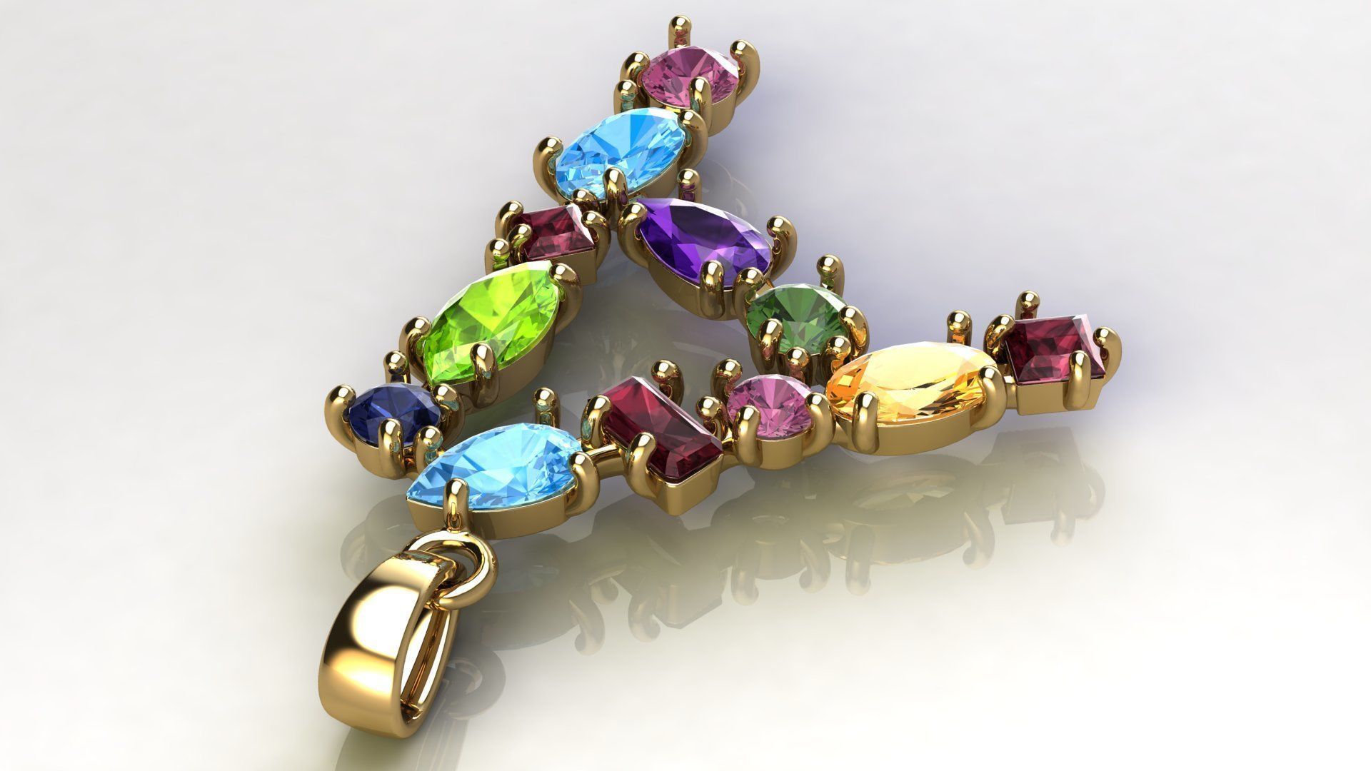 Pendant Letter A with Mix Gems 3D print model_5