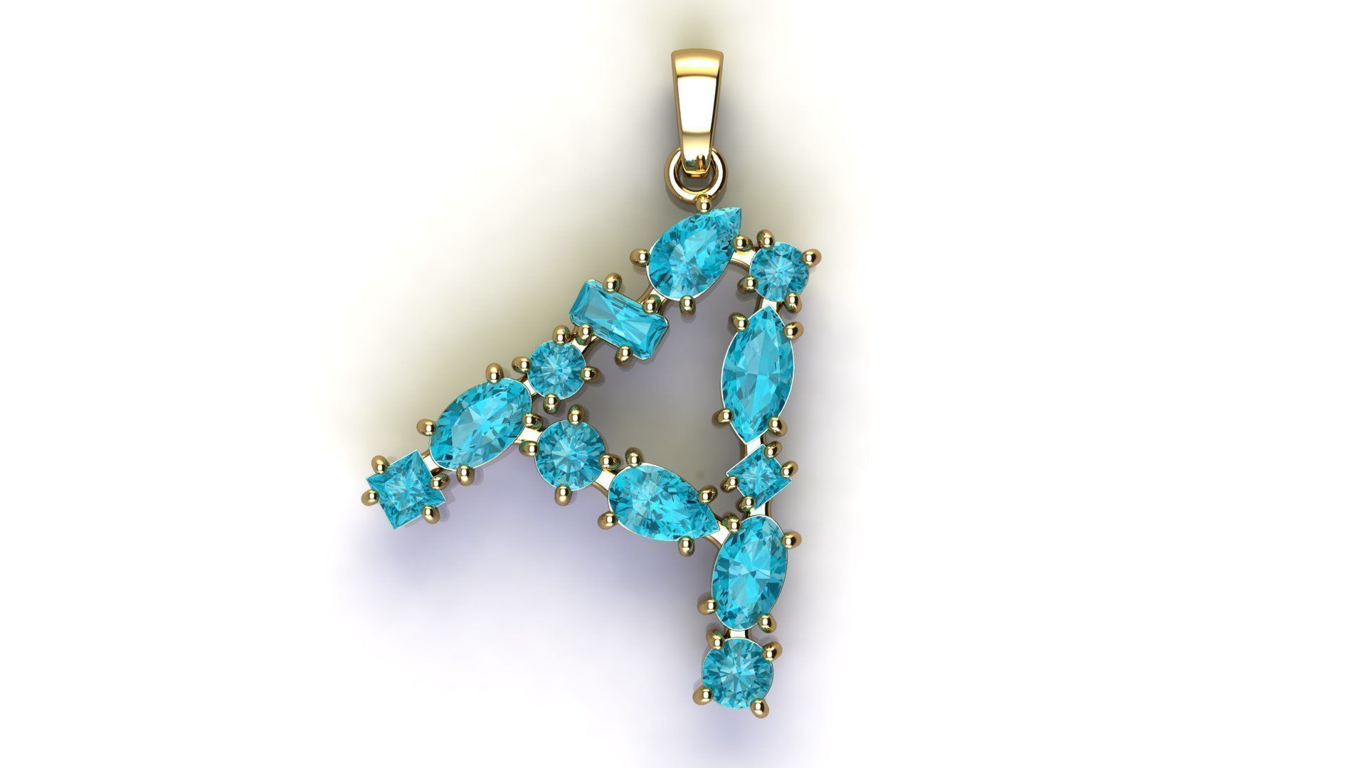 Pendant Letter A with Mix Gems 3D print model_8
