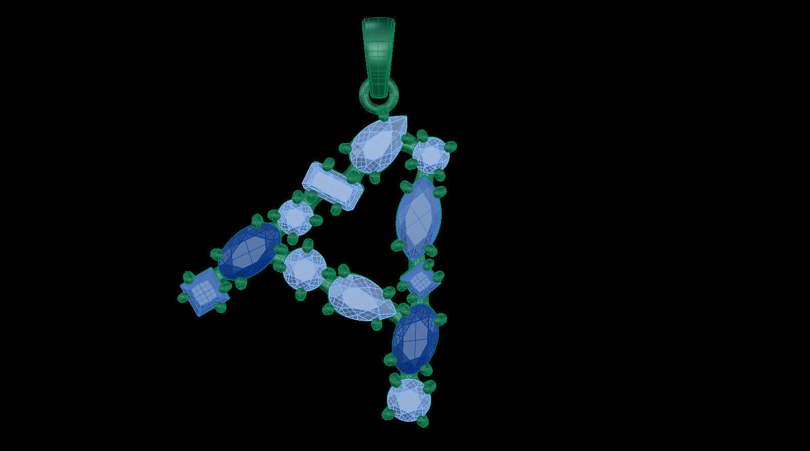 Pendant Letter A with Mix Gems 3D print model_12