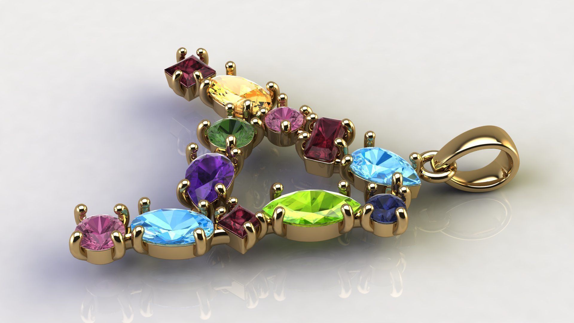 Pendant Letter A with Mix Gems 3D print model_4