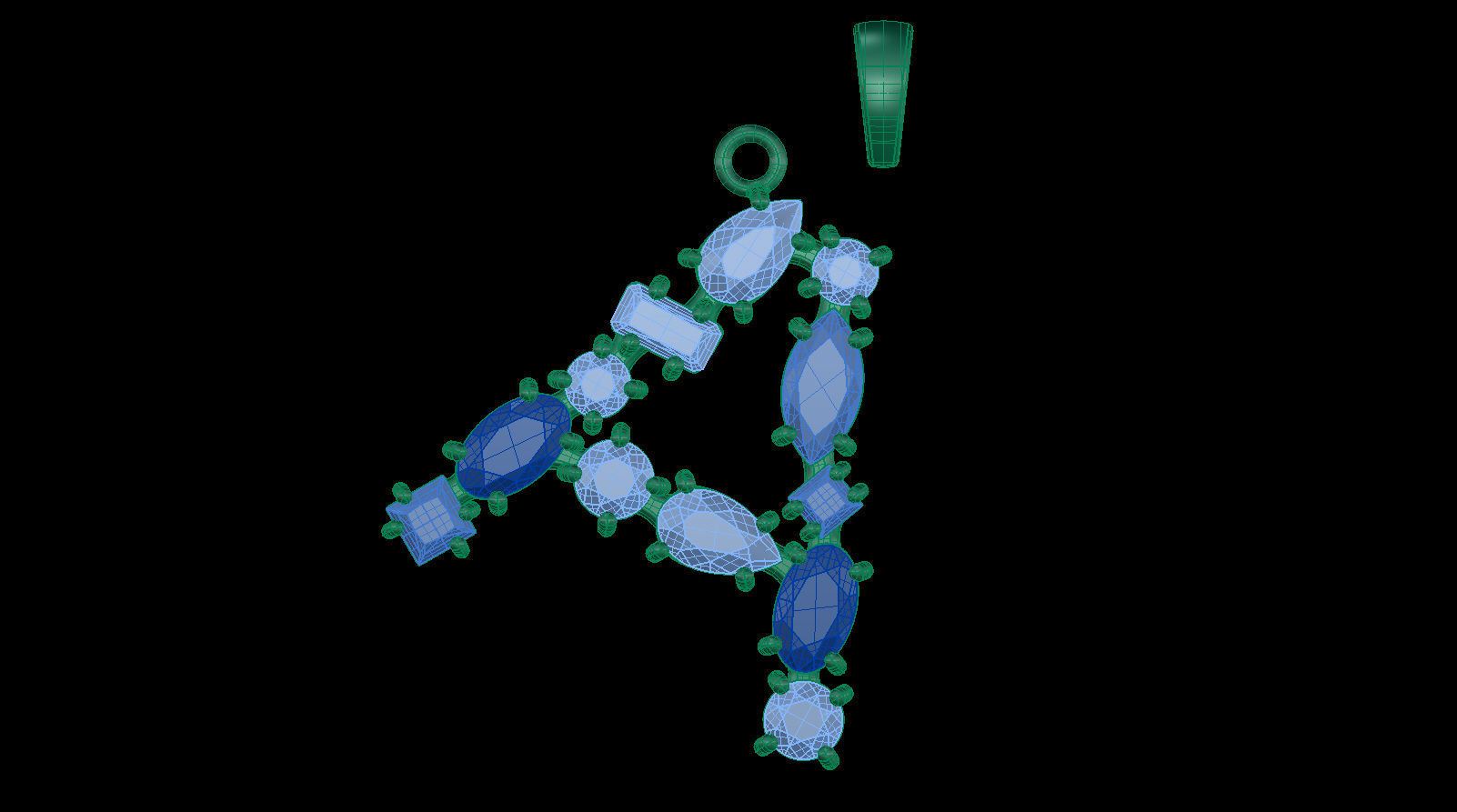 Pendant Letter A with Mix Gems 3D print model_14