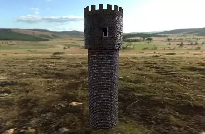 Medieval Tower Low Poly PBR and texture in 2k
