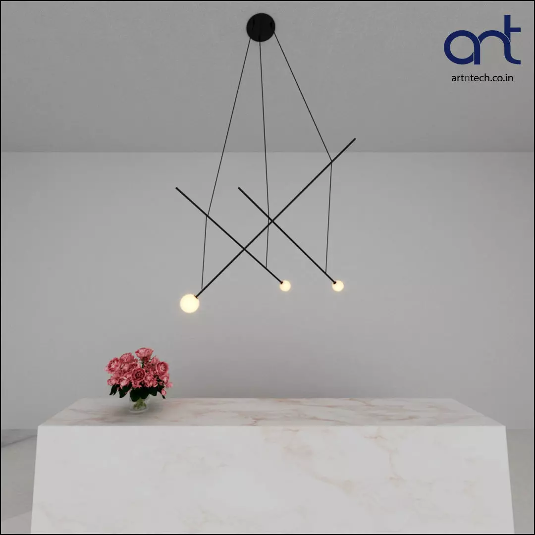 PRODUCT 7 pendant light with three lights hanging above marbl... Free 3D model
