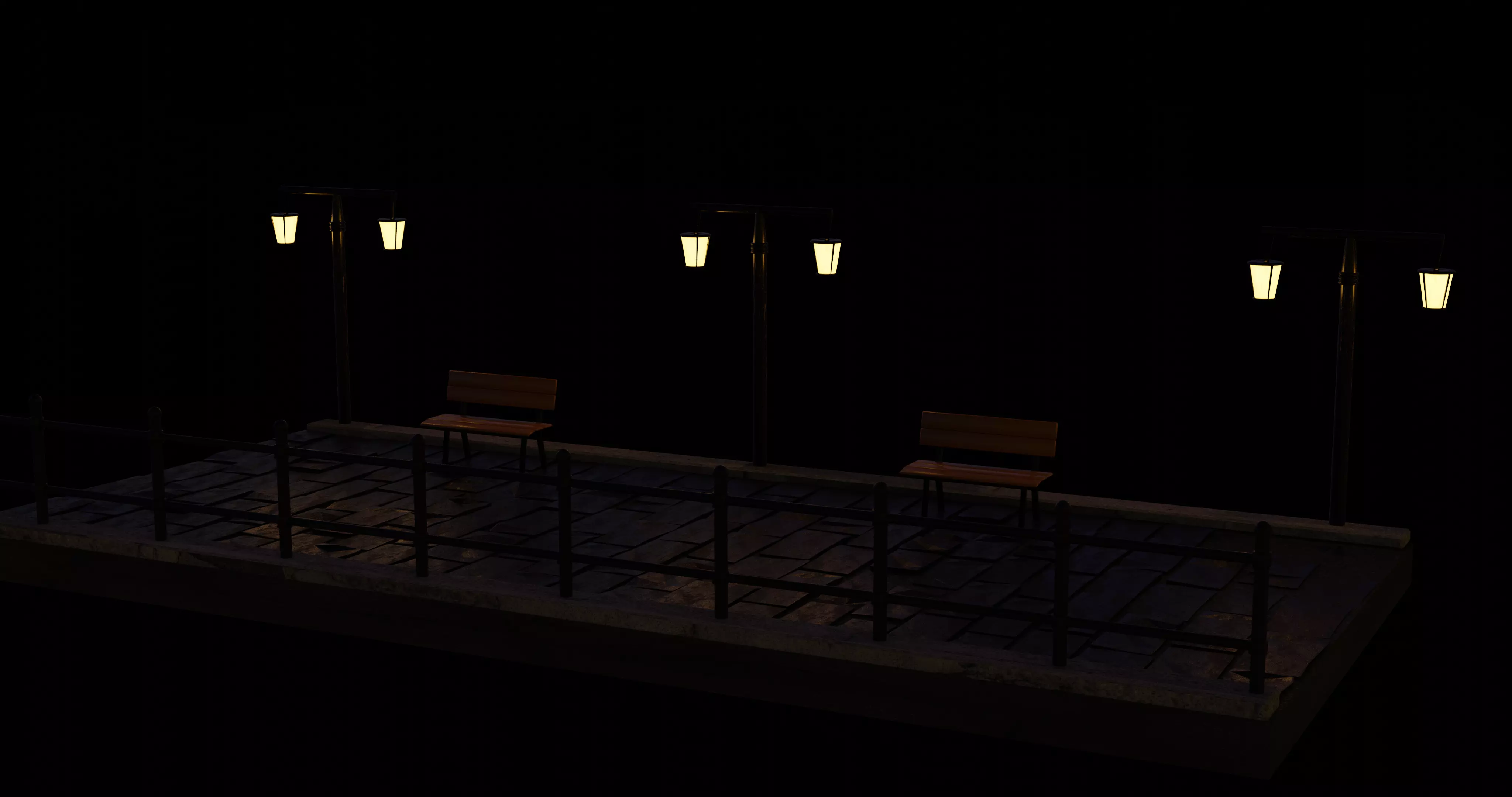 City Street at night 3D model_0