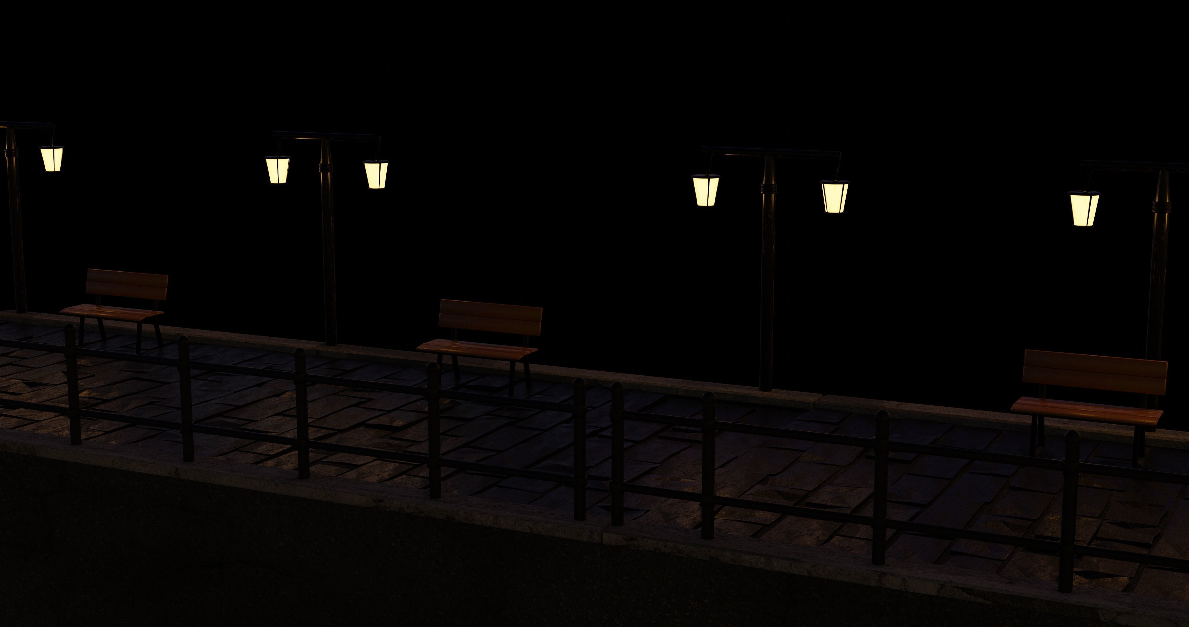 City Street at night 3D model_1