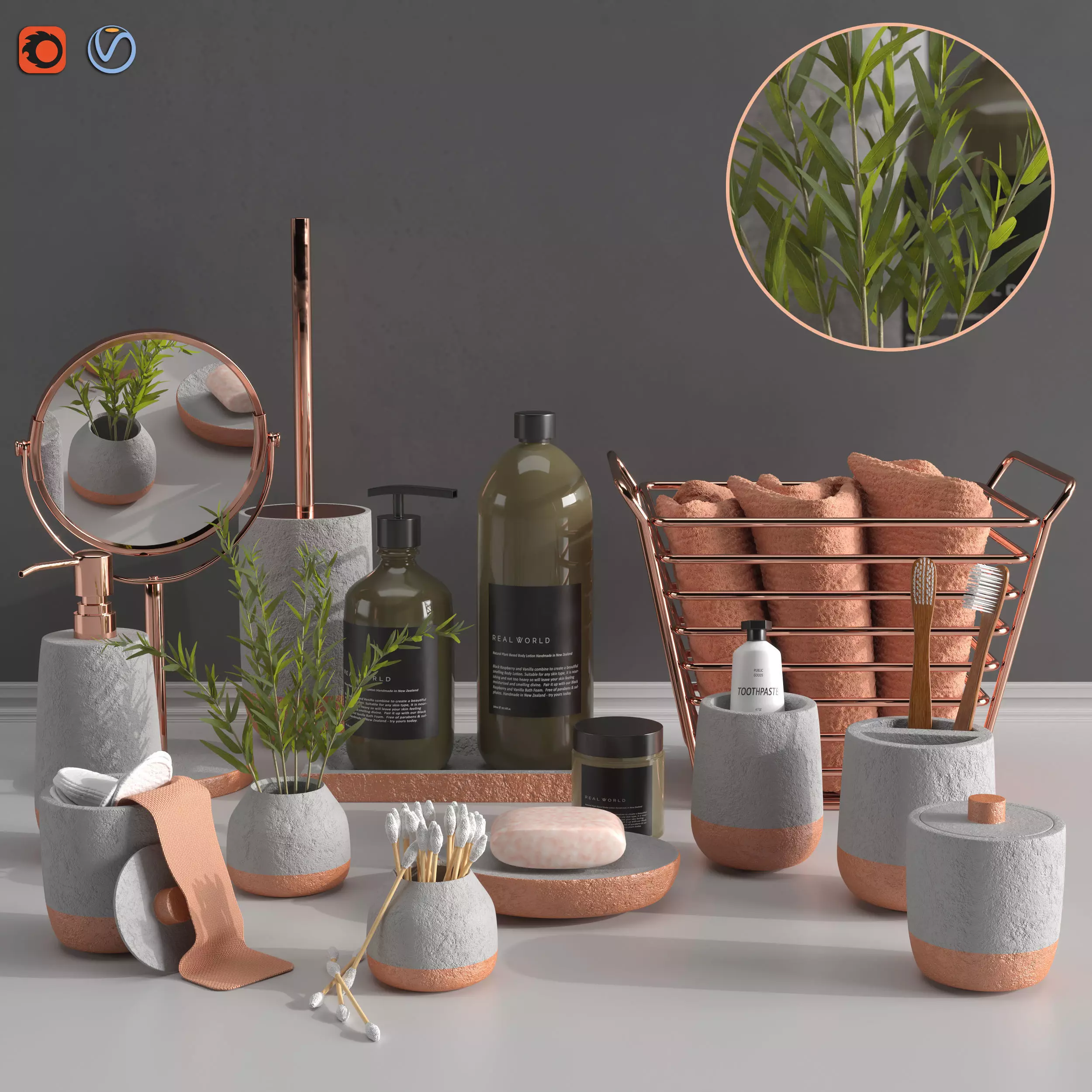 Concrete Bathroom Accessories Collection 01 3D model_0