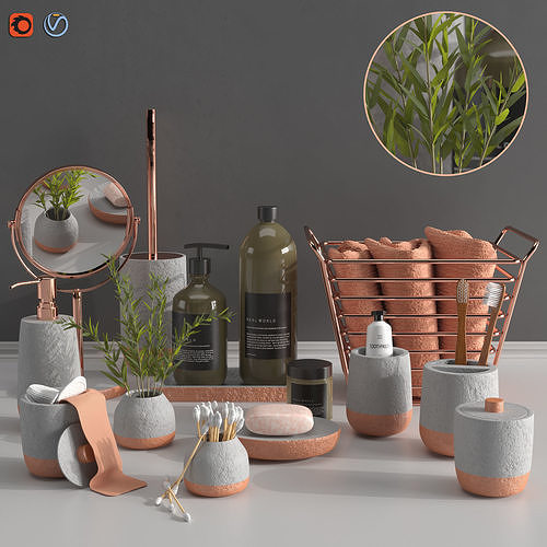 Concrete Bathroom Accessories Collection 01 3D model
