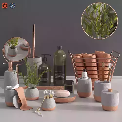 Concrete Bathroom Accessories Collection 01 3D model