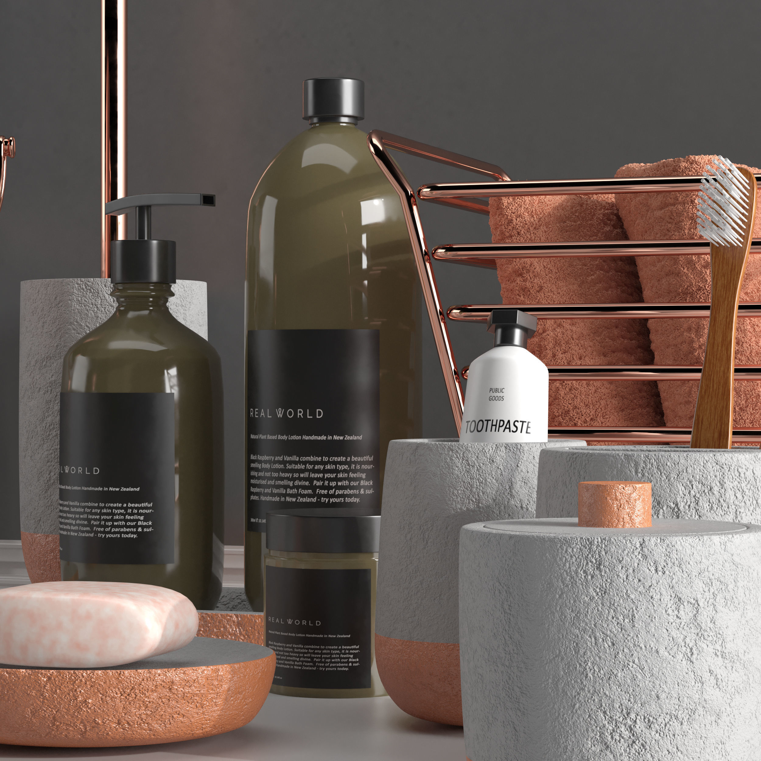 Concrete Bathroom Accessories Collection 01 3D model_3