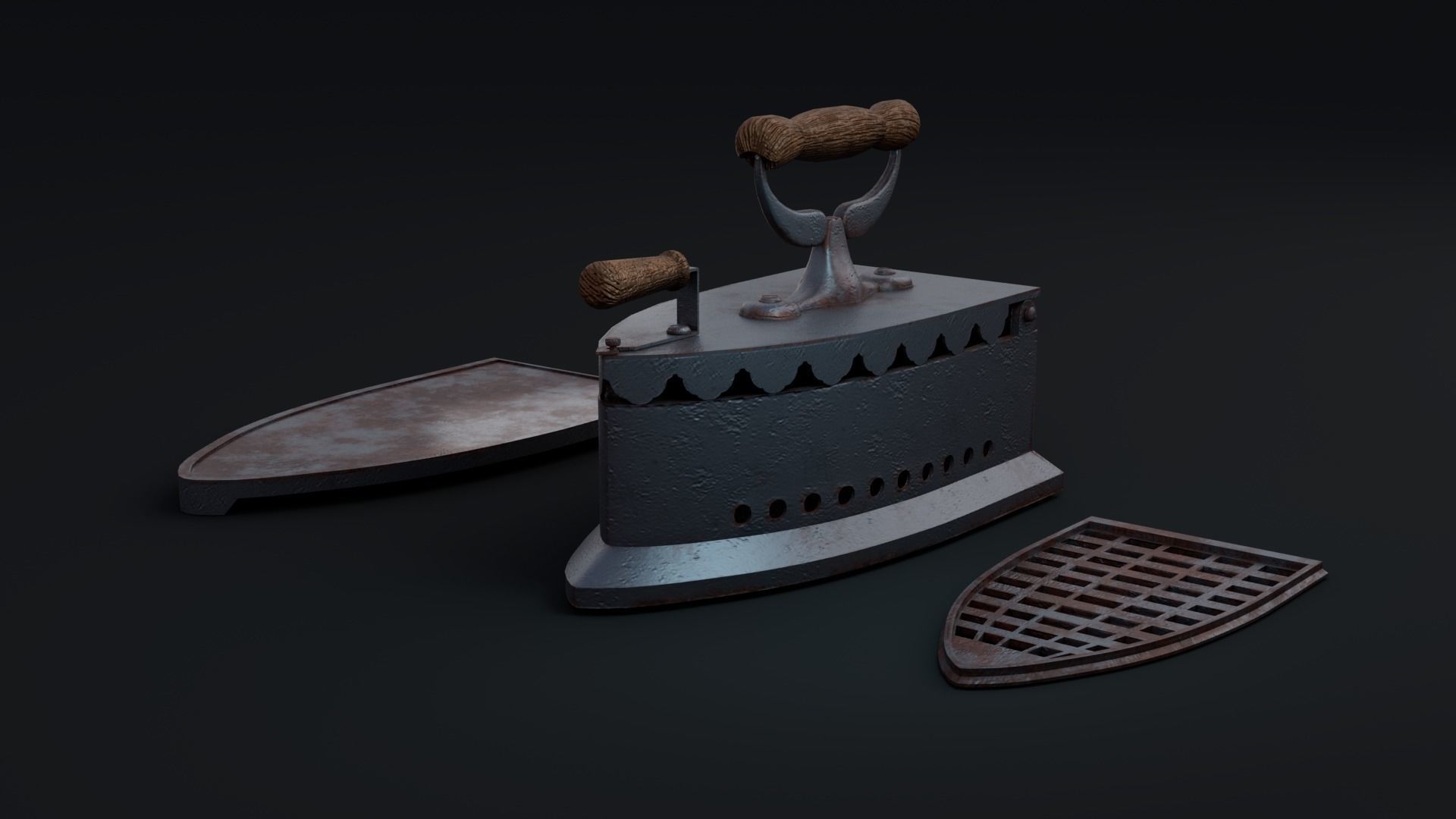 Old charcoal iron 3D model_4