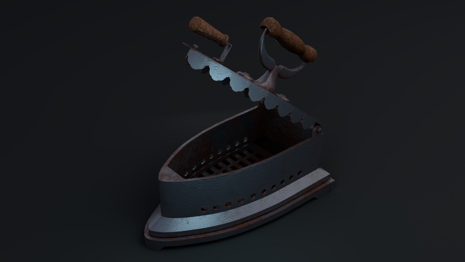 Old charcoal iron 3D model_3