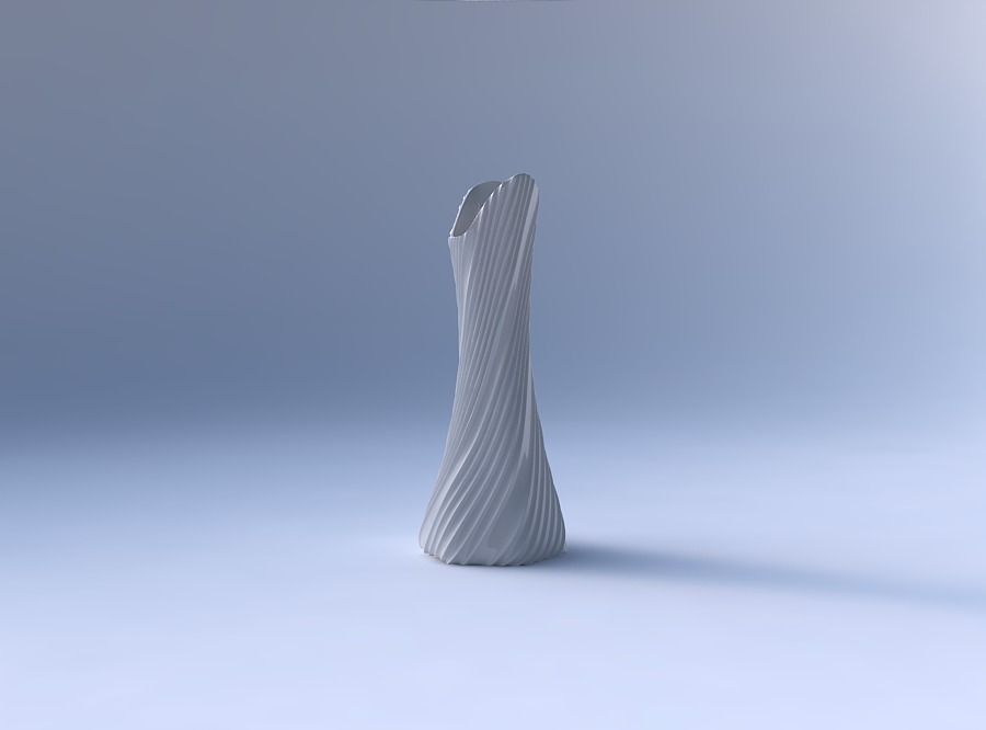 Vase squeezed and bent hexagon 2 with flowing extruded lines 3D print model_4