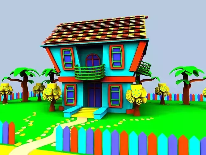 3d cartoon village house toon 
