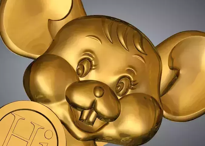 Cartoon gold rat holding coin