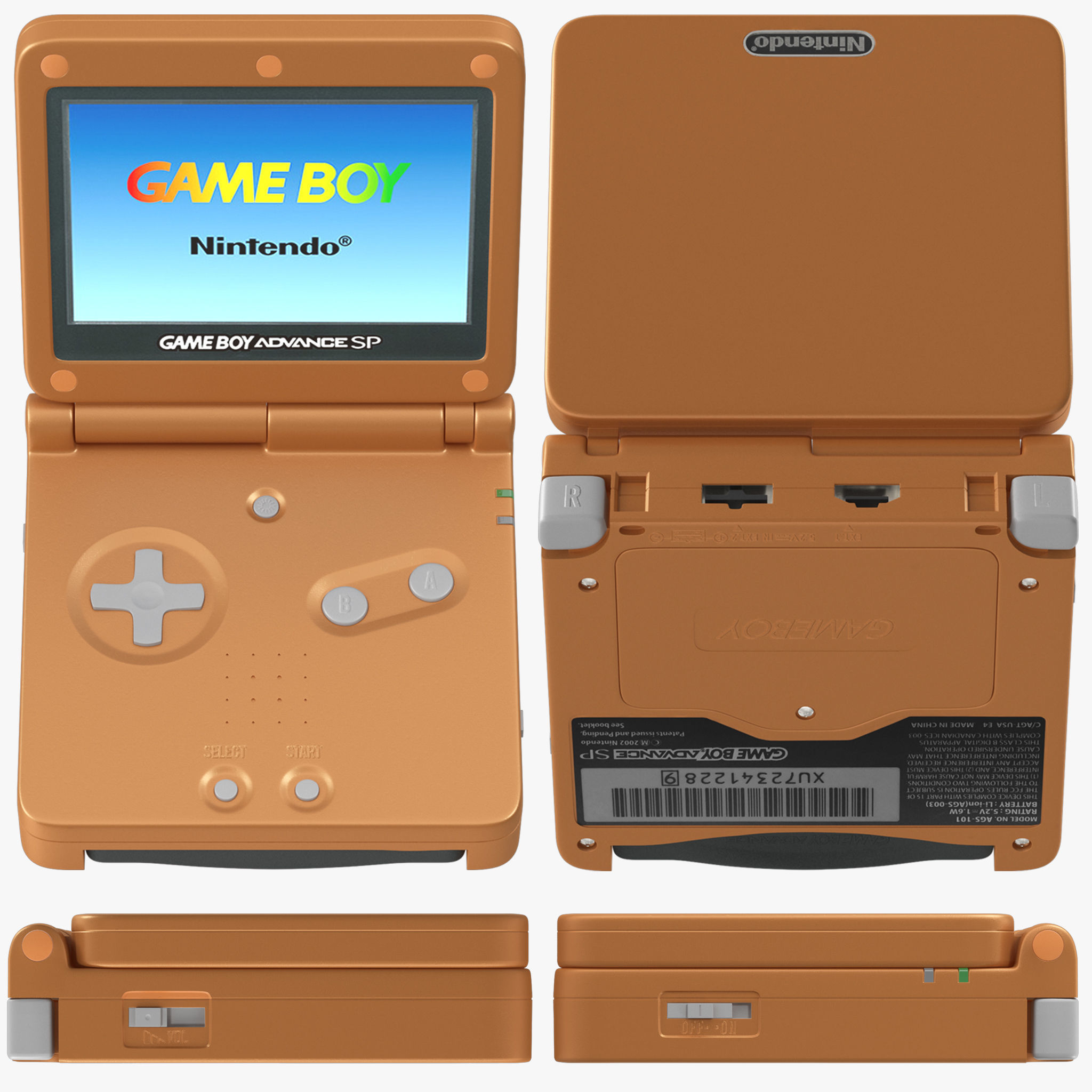 Game Boy Advance SP orange 3D model_2