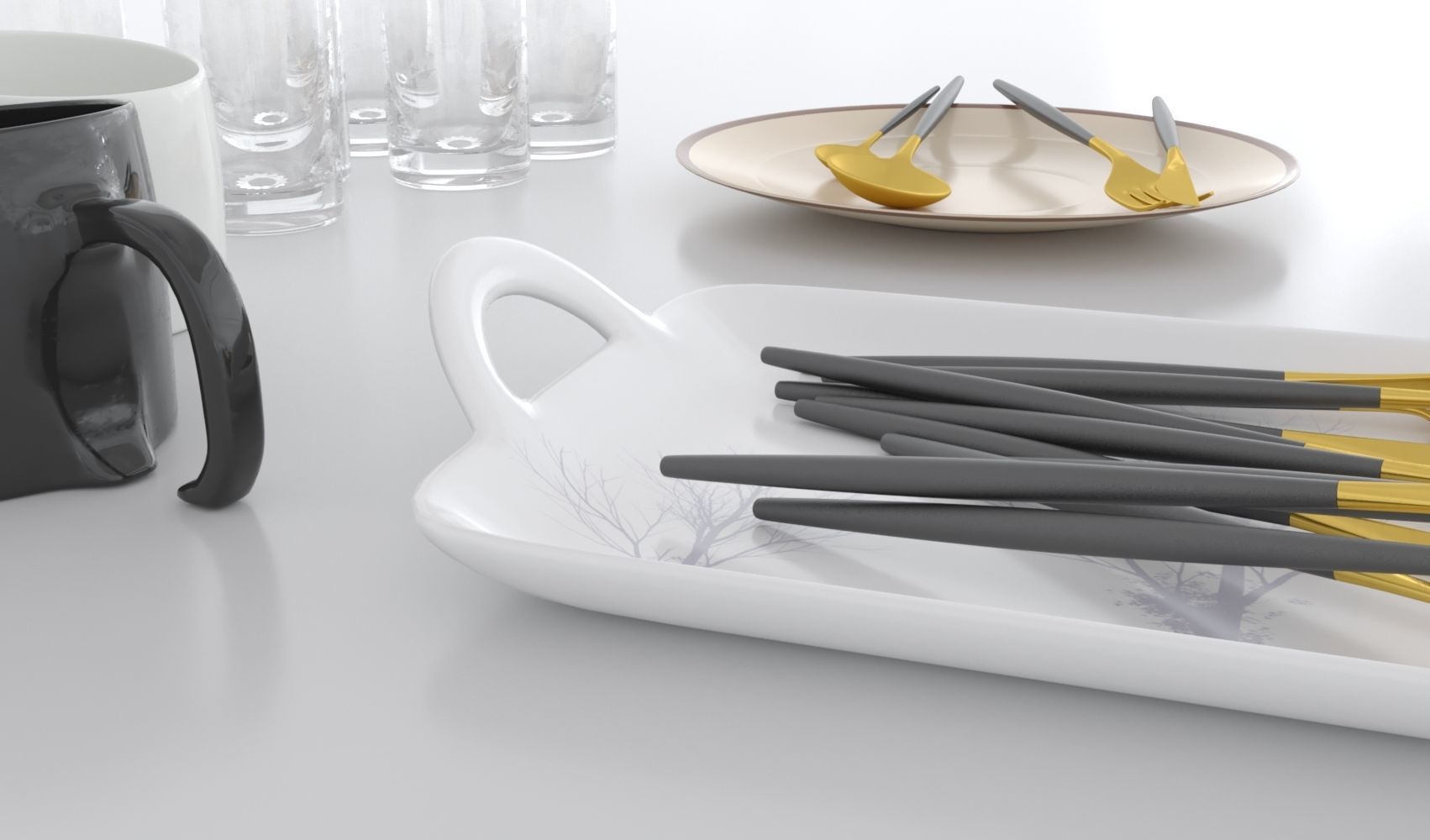 Dining set colorful sprinkles in square bowl 3D model_1