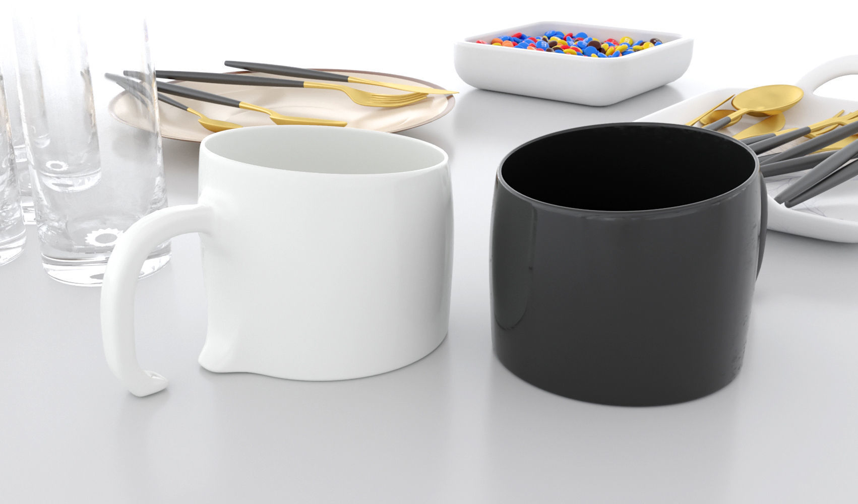 Dining set colorful sprinkles in square bowl 3D model_2