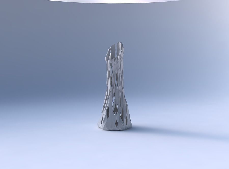 Vase squeezed and bent hexagon with cuts and bulges 3D print model_4
