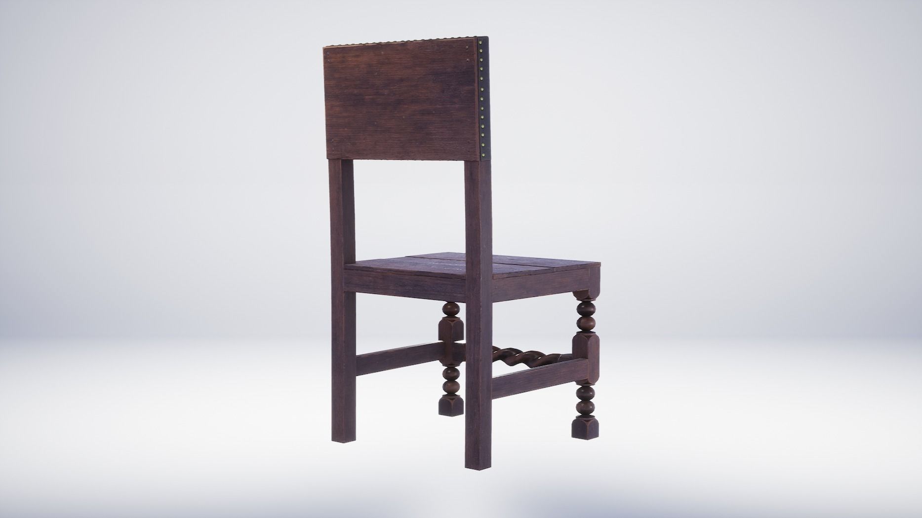 17th Century Chair Wooden Low-poly 3D model_1