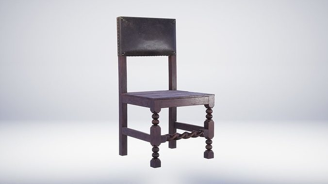 17th Century Chair Wooden Low-poly 3D model