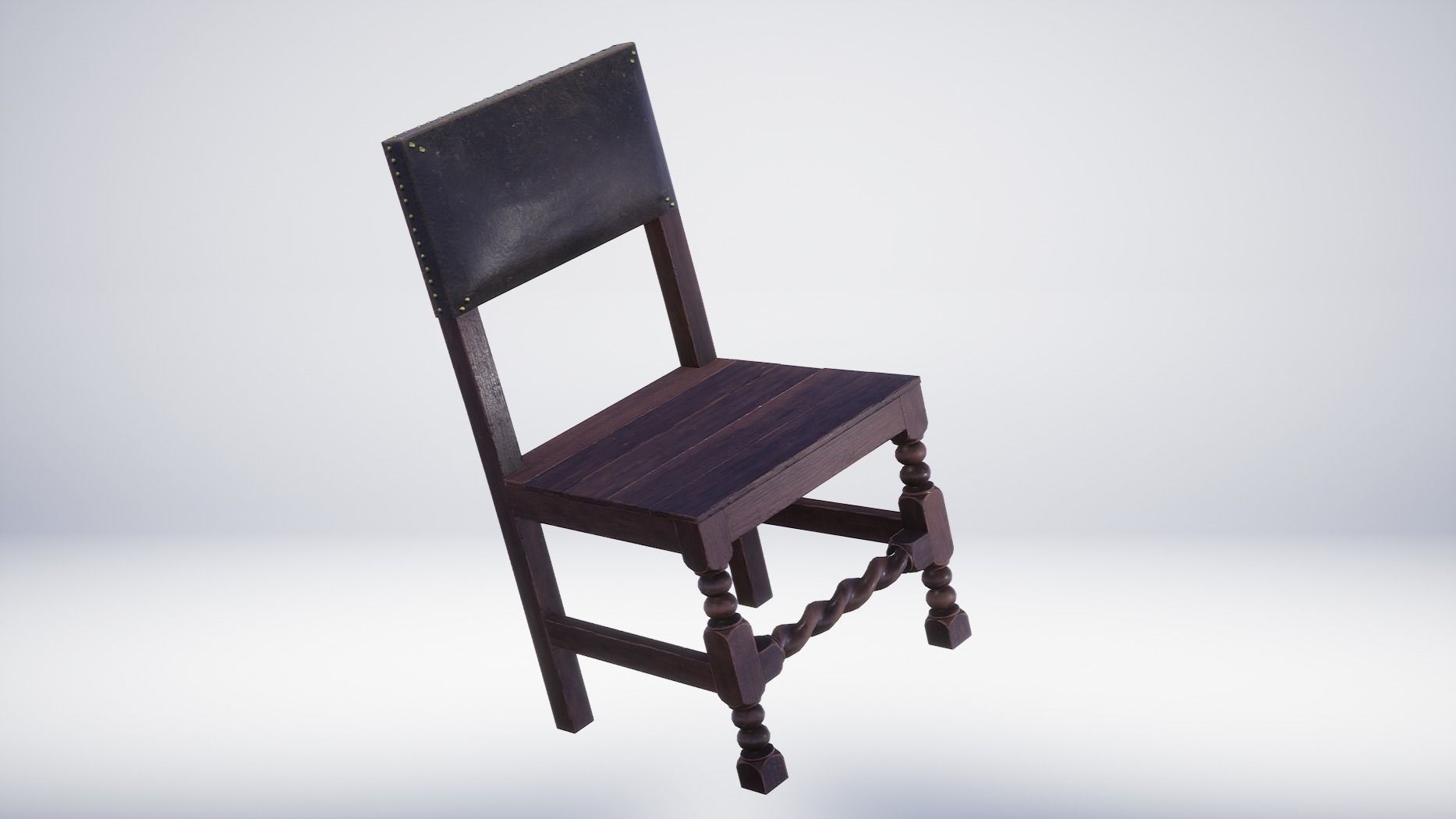 17th Century Chair Wooden Low-poly 3D model_2