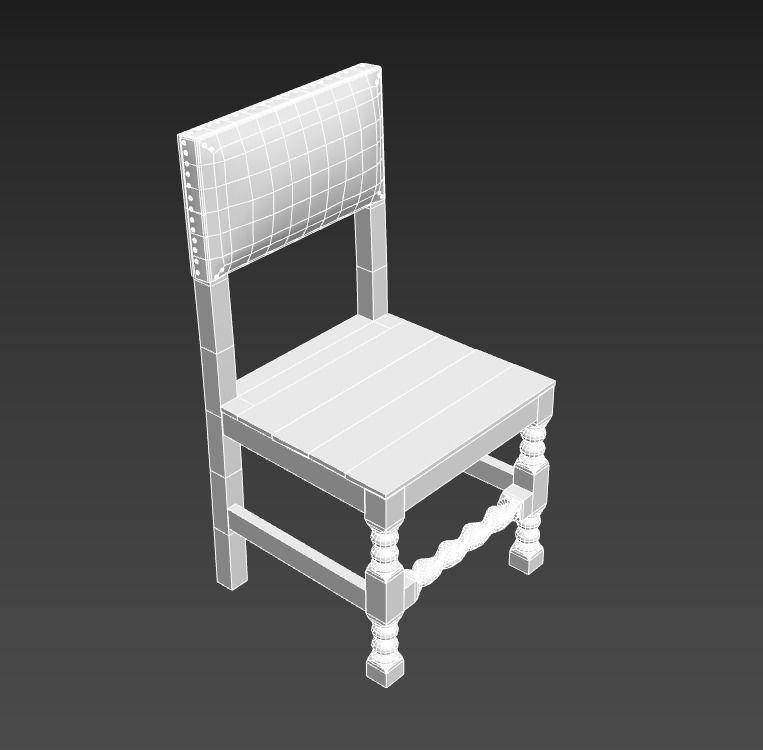 17th Century Chair Wooden Low-poly 3D model_3