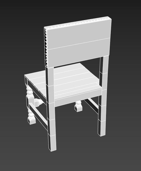 17th Century Chair Wooden Low-poly 3D model_4
