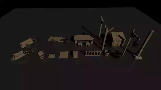 Medieval environment peripherals pack  Low-poly 3D model