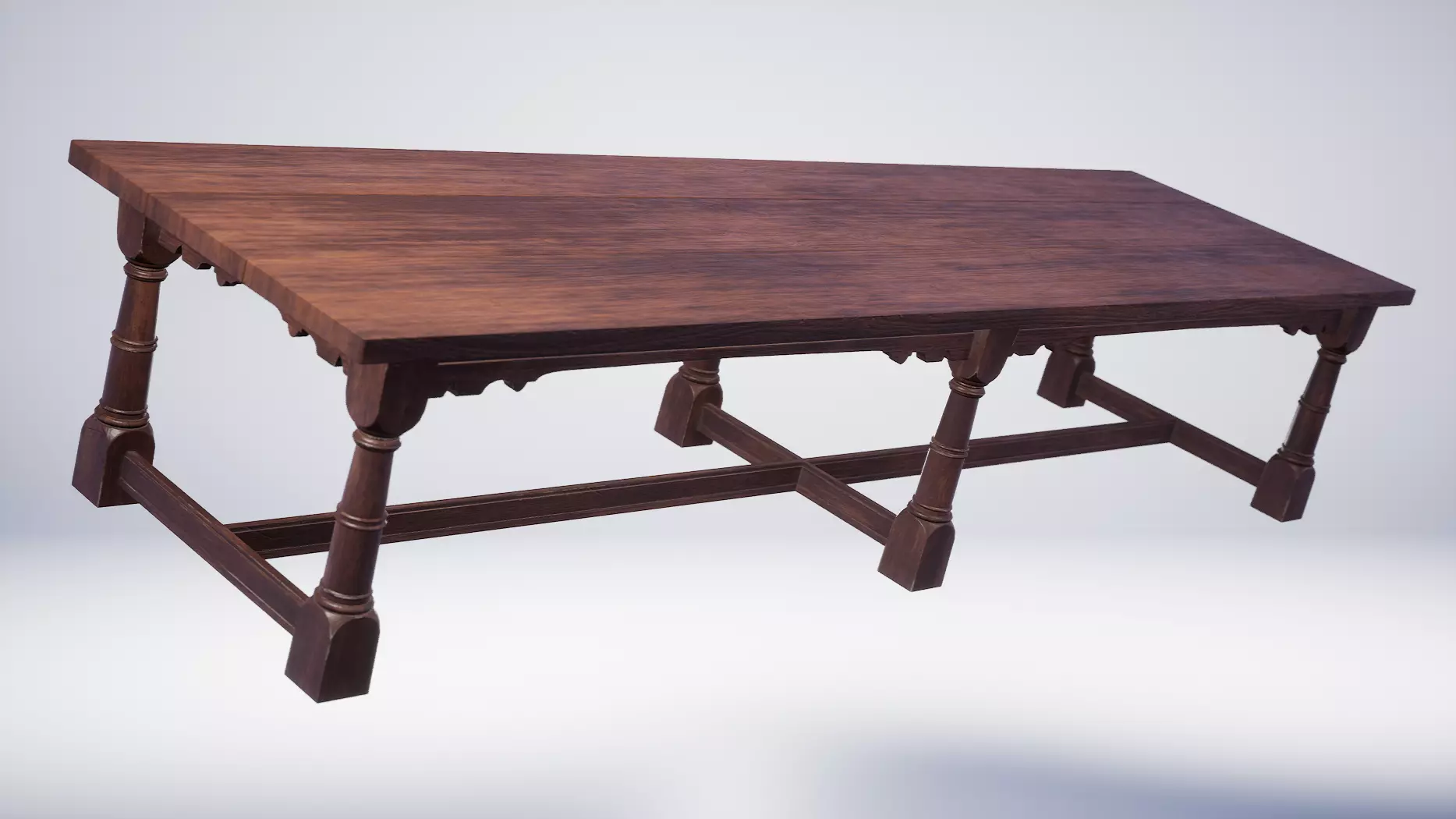 17th Century Dining Table Wooden Low-poly 3D model_0