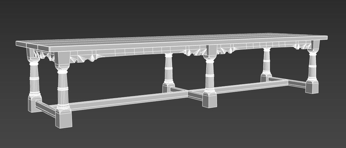 17th Century Dining Table Wooden Low-poly 3D model_3