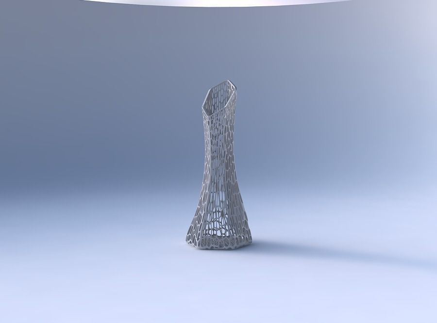 Vase squeezed and bent hexagon with dense twisted organic lat... 3D print model_4