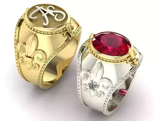 mens ring with royal lily symbol