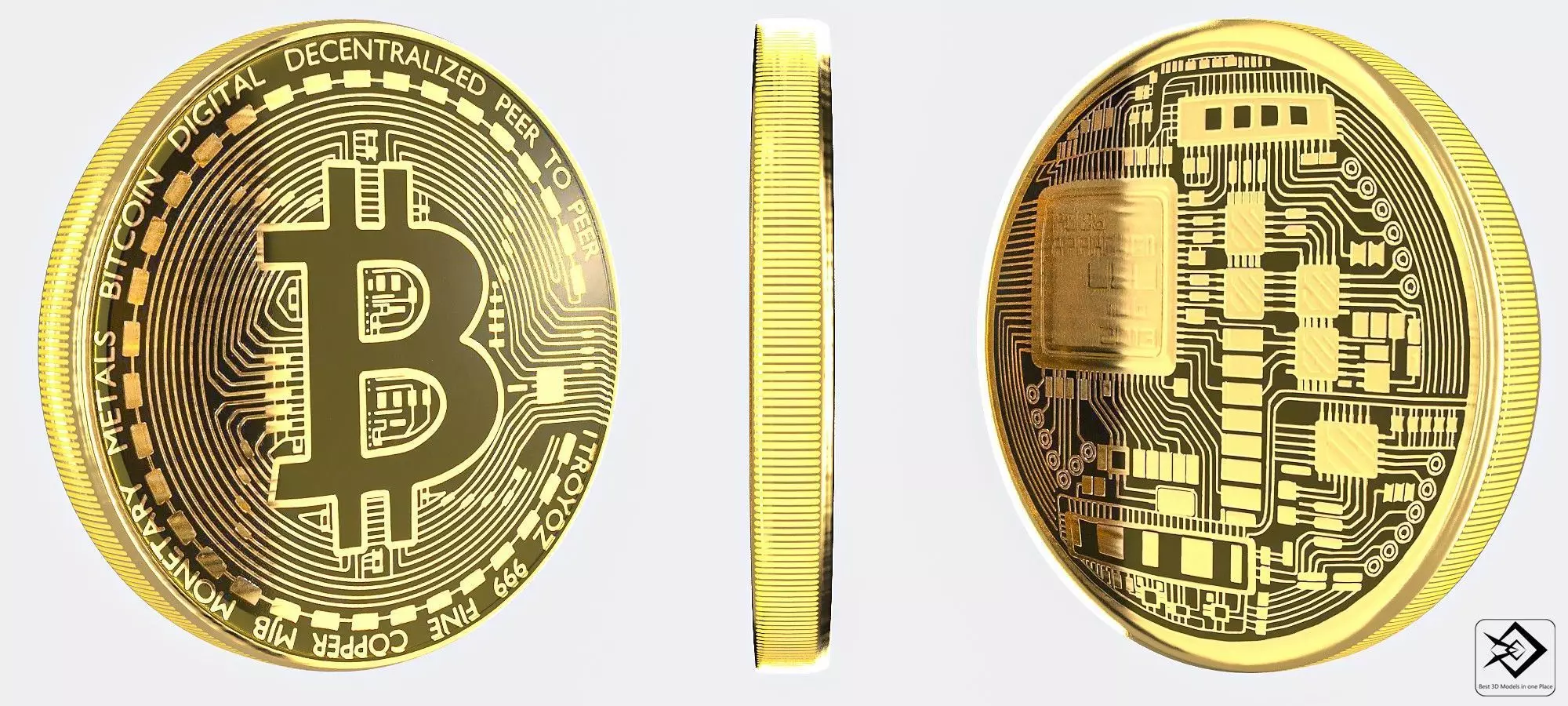 bitcoin gold Low-poly 3D model