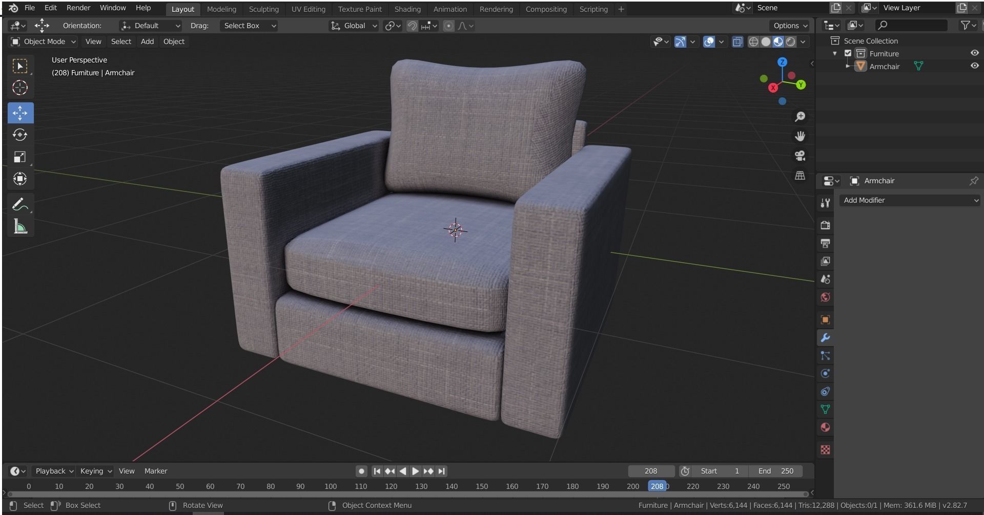 Armchair chair Low-poly 3D model_21