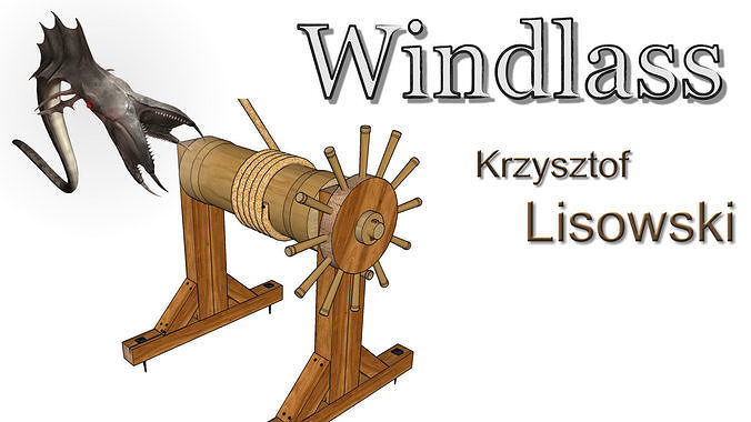 Windlass wooden spinning wheel 3D model